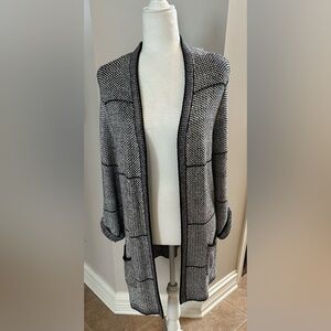 Chico's Black & White Open-Front Textured Cardigan